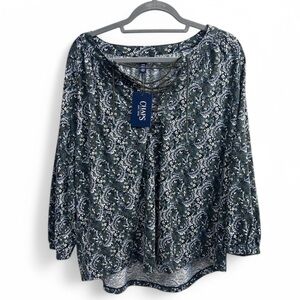 *Brand New* Chaps Green Paisley Top with 3/4 Sleeves